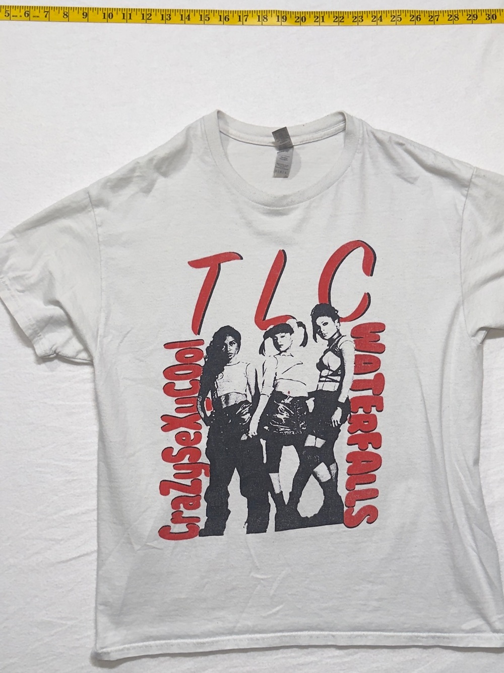 vintage TLC Graphic Crewneck T-Shirt in White with Red Print tour merch